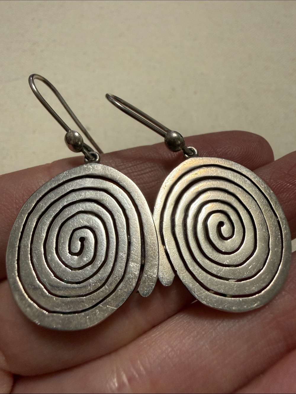 Sterling Silver 950 Spiral Drop dangling Earrings